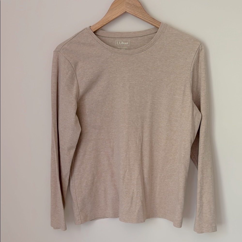 L.L. Bean | 100% Cotton Long Sleeve Tee in Oatmeal Beige | Size L